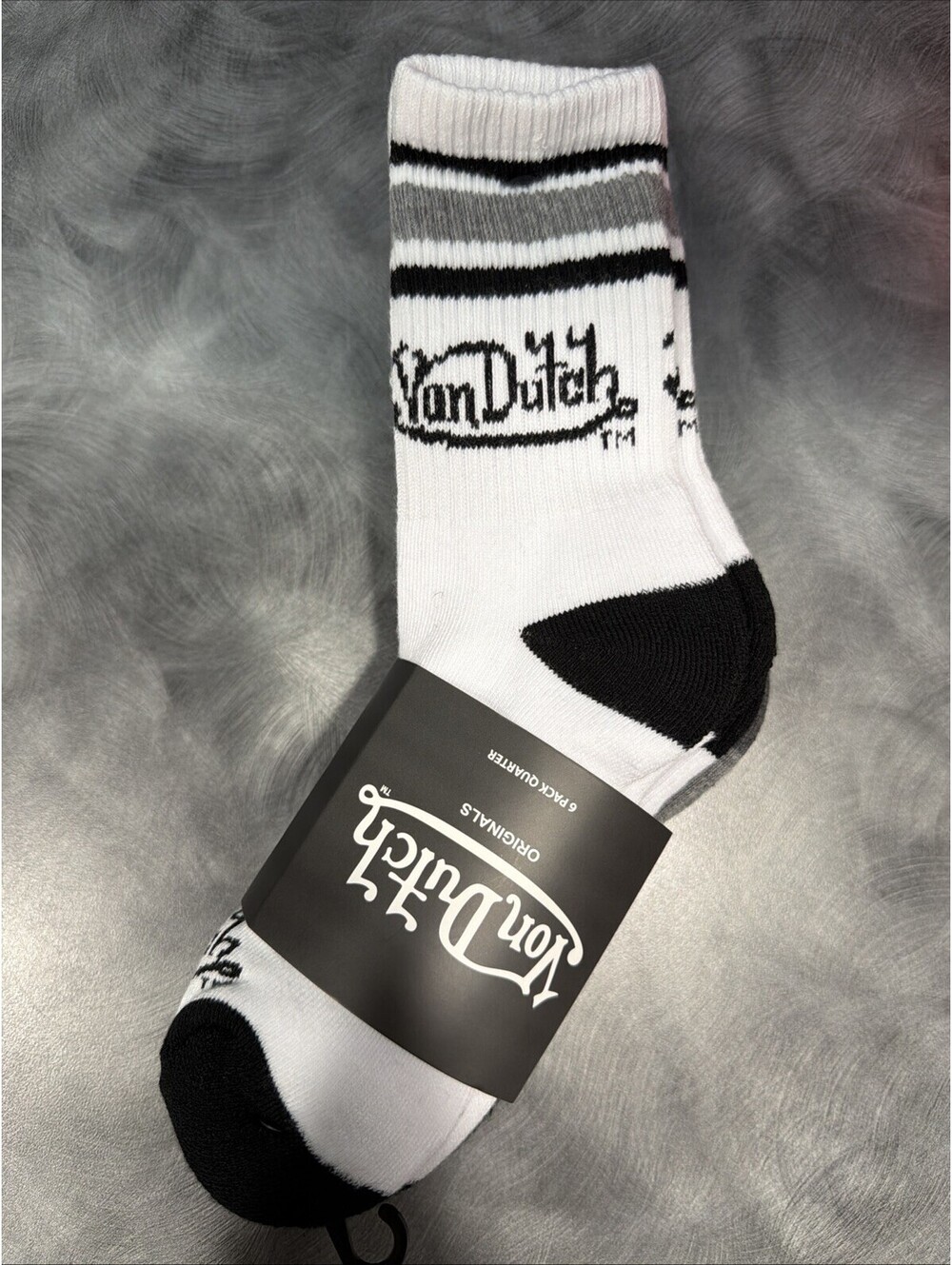 Von Dutch White, Black & Gray Striped Crew Socks